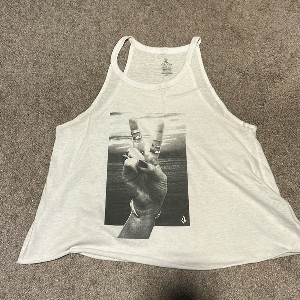 White race back tank. Peace sign design. From volcom, size medium
